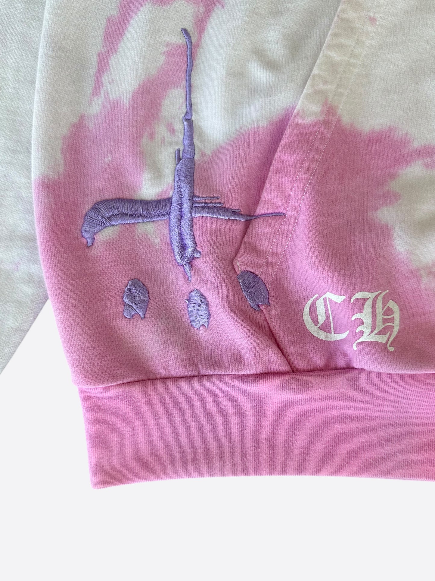 Chrome Hearts CVTVLIST Pink & White Tie-Dye Embroidered Zip Up Hoodie
