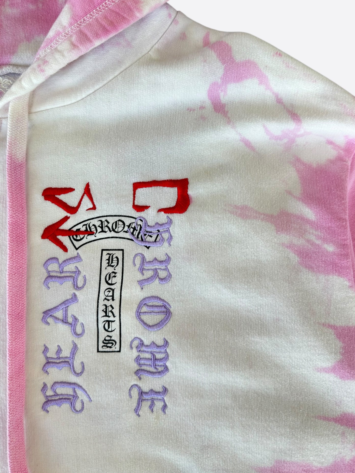 Chrome Hearts CVTVLIST Pink & White Tie-Dye Embroidered Zip Up Hoodie