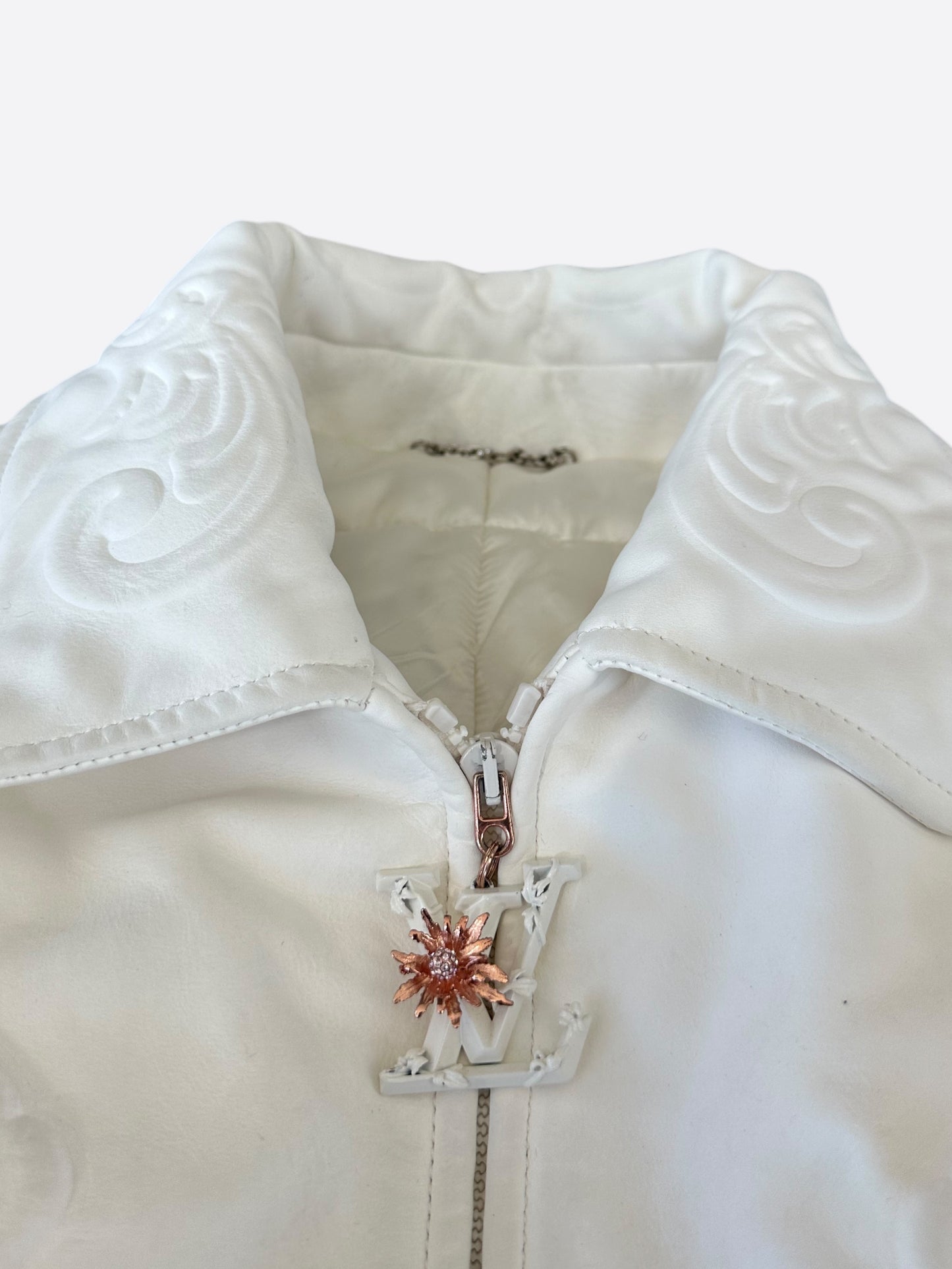 Louis Vuitton White Ornaments Leather Bomber Jacket