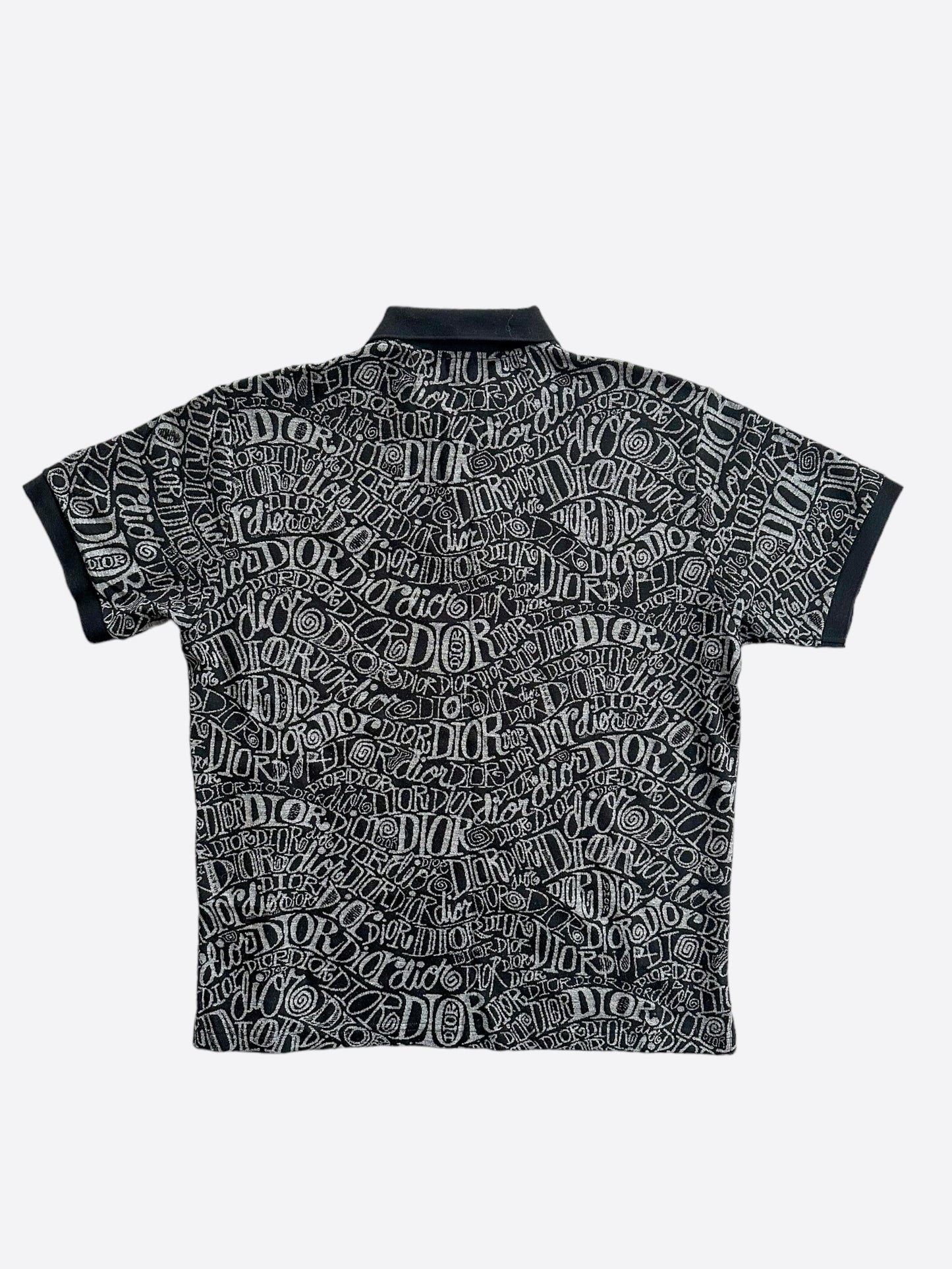 Dior Stussy Black All Over Print Polo T-Shirt