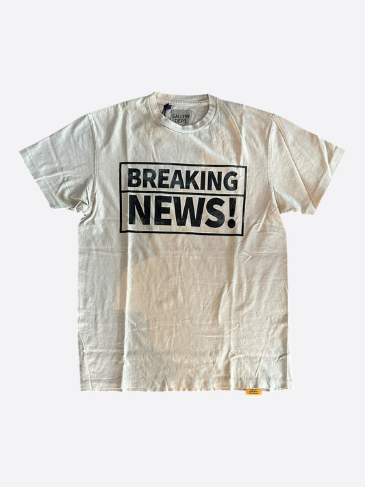 Gallery Dept Antique White & Black Breaking News Logo T-Shirt