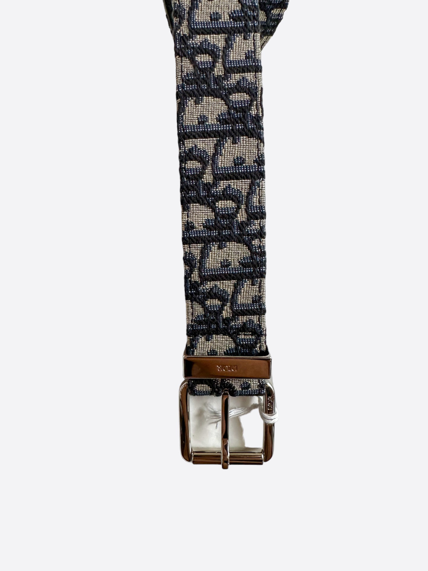 Dior Beige & Blue Oblique Silver Buckle Belt