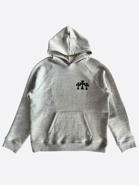 Chrome Hearts Grey & Black Triple Cross CH Logo Embroidered Hoodie