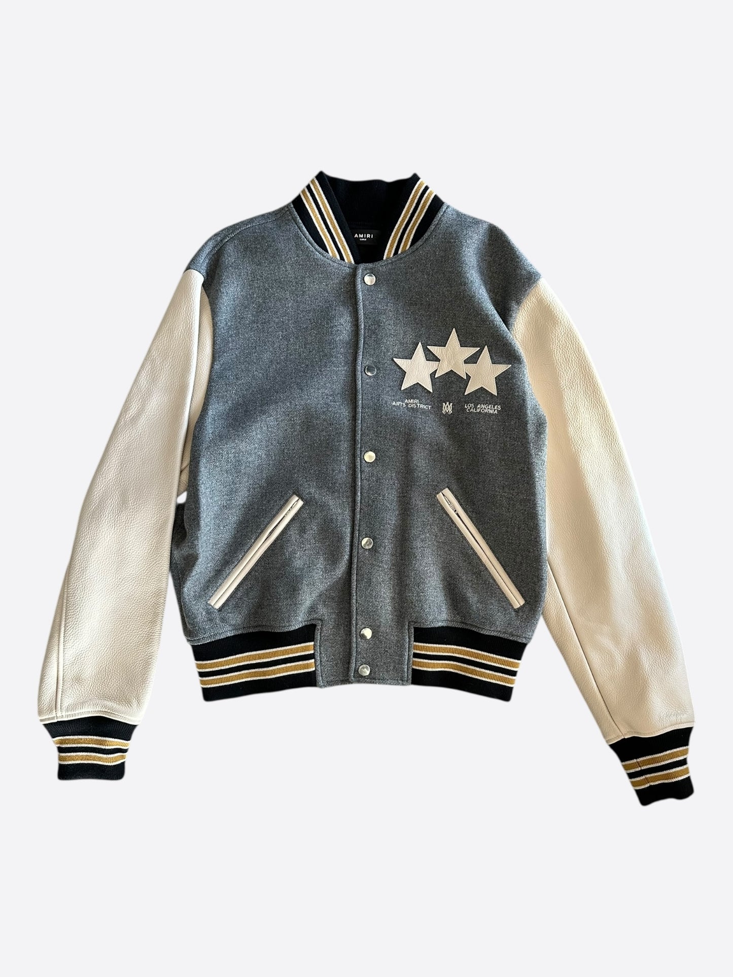 Amiri Grey & White Triple Star Varsity Jacket