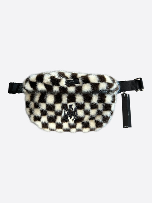 Amiri Black & White Checkered MA Logo Faux Fur Bumbag