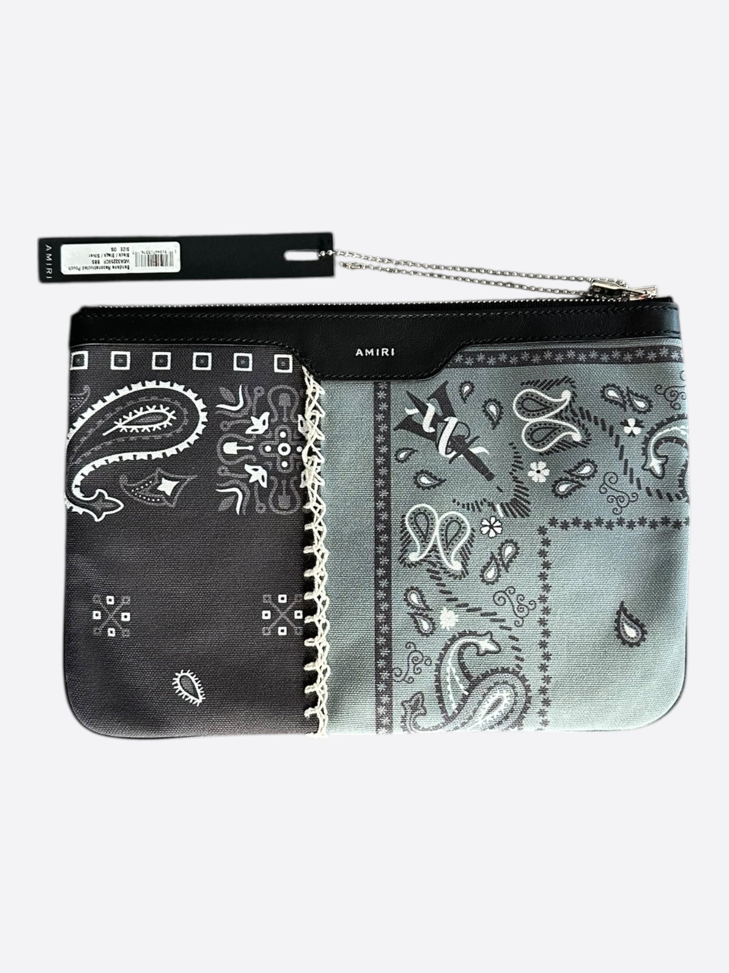 Amiri Black & Grey Reconstructed Bandana Pouch