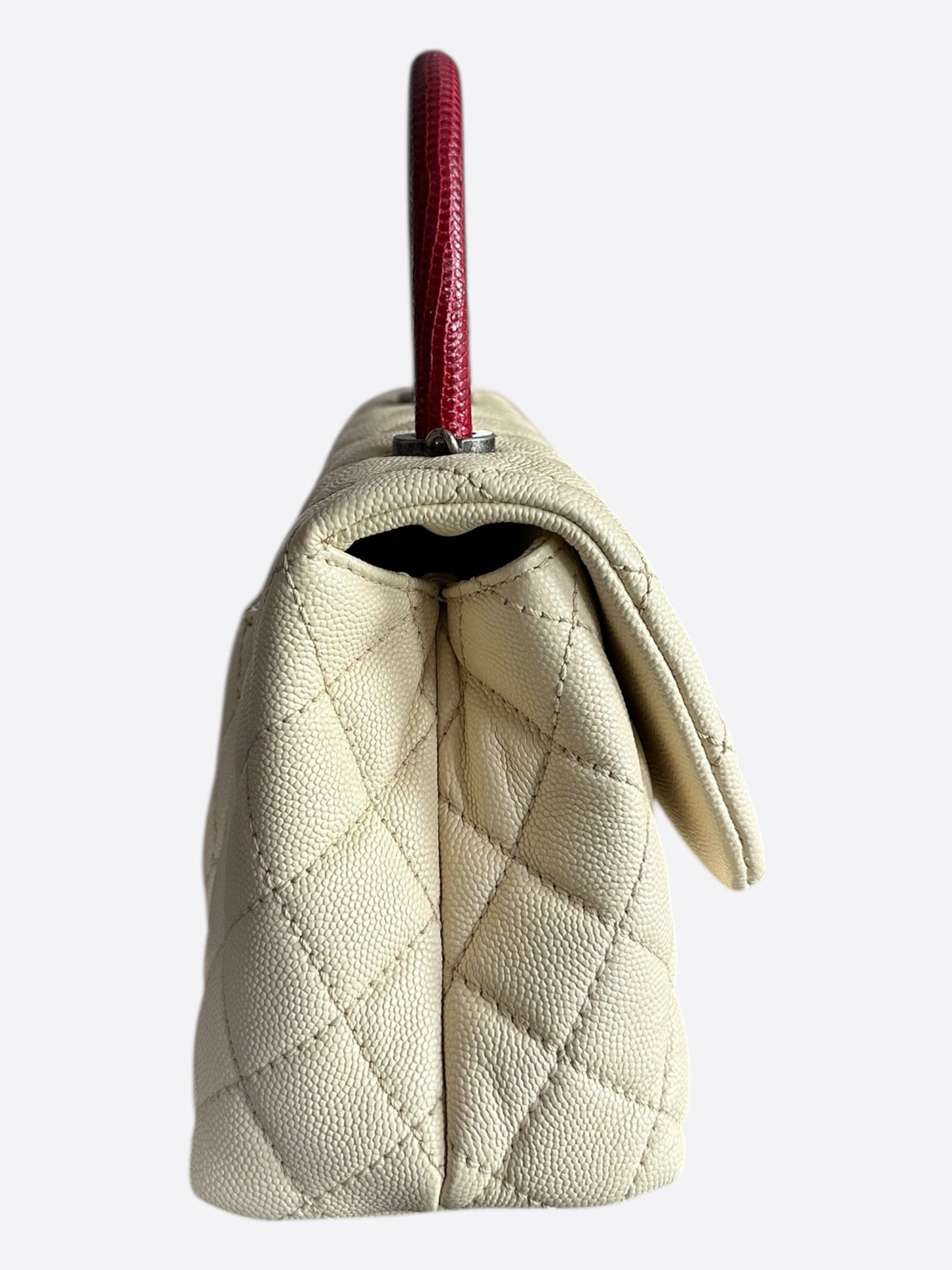 Chanel Beige & Red Caviar Quilted Small Coco Top Handle Bag