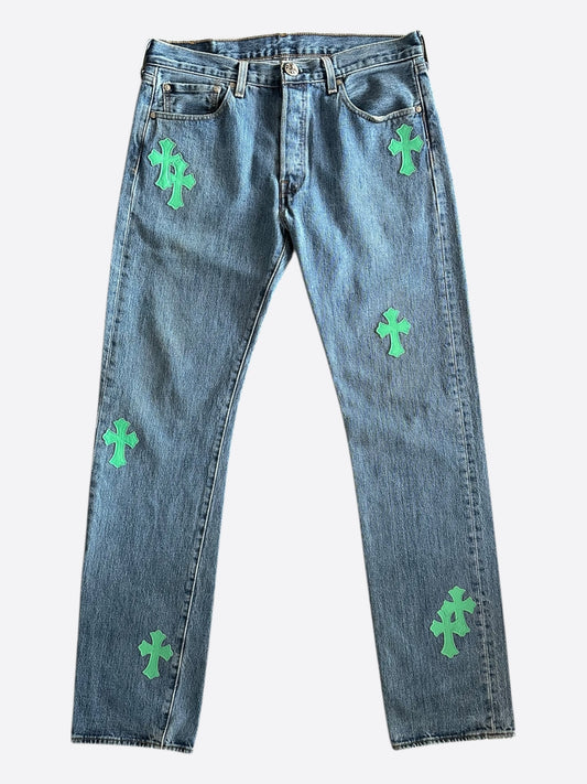 Chrome Hearts Levis Blue & Green Cross Patch Jeans