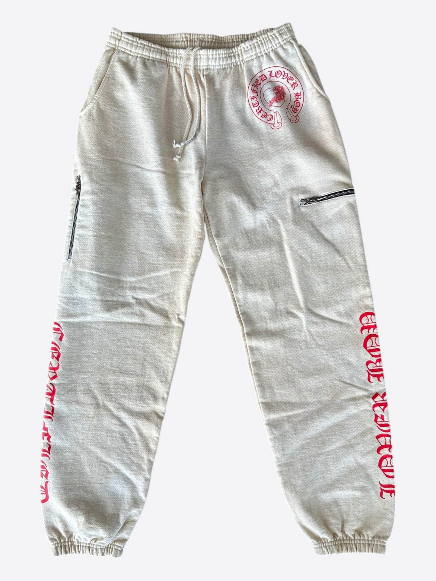 Chrome Hearts Drake Cream & Pink Certified Chrome Cross Logo Sweatpants