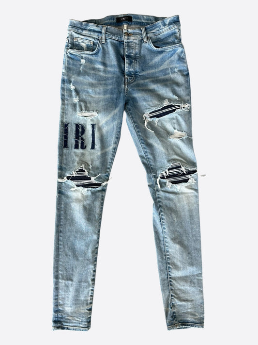 Amiri Clay Indigo Blue Denim Core Applique Logo Jeans