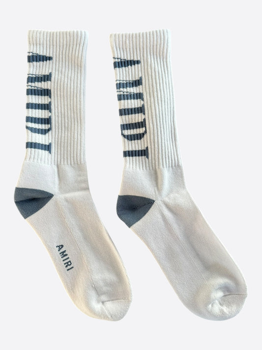 Amiri White & Blue Core Logo Socks