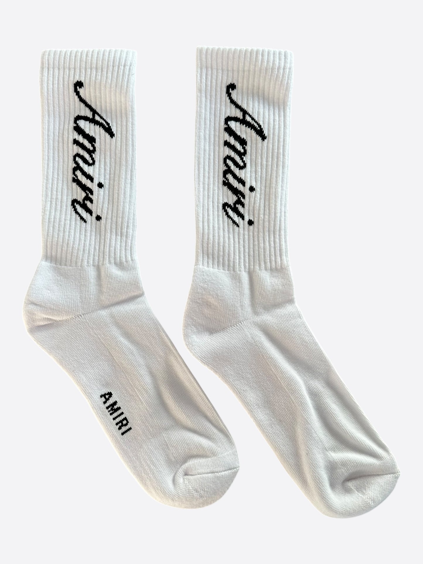 Amiri White & Black Script Logo Socks