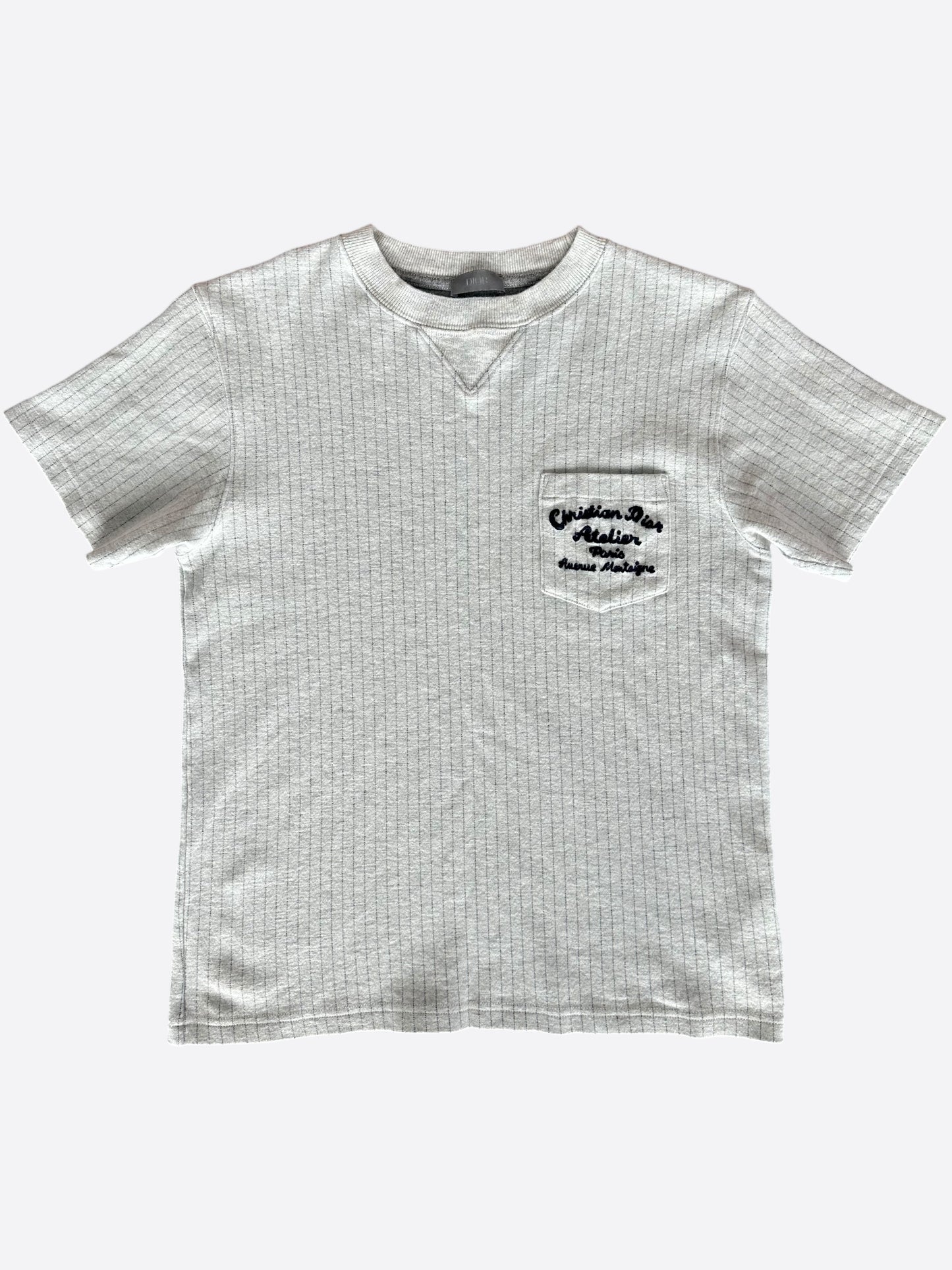 Dior Grey Pinstripe Atelier Embroidered Logo T-Shirt