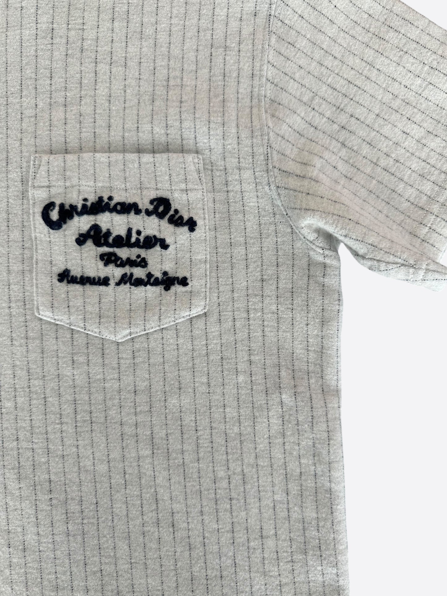 Dior Grey Pinstripe Atelier Embroidered Logo T-Shirt