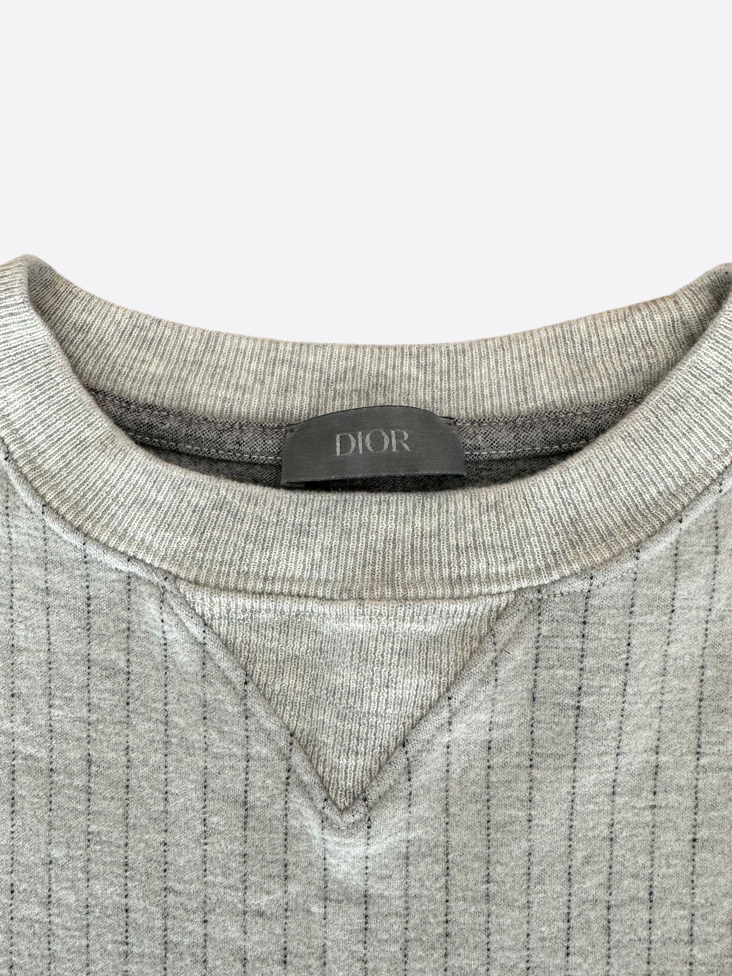 Dior Grey Pinstripe Atelier Embroidered Logo T-Shirt