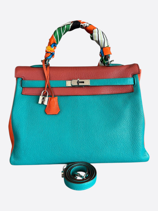 Hermes Blue & Multicolor Togo Retourne Kelly 35