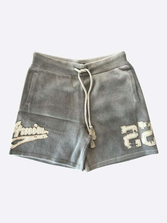 Amiri Grey & White Distressed 22 Logo Cashmere Shorts