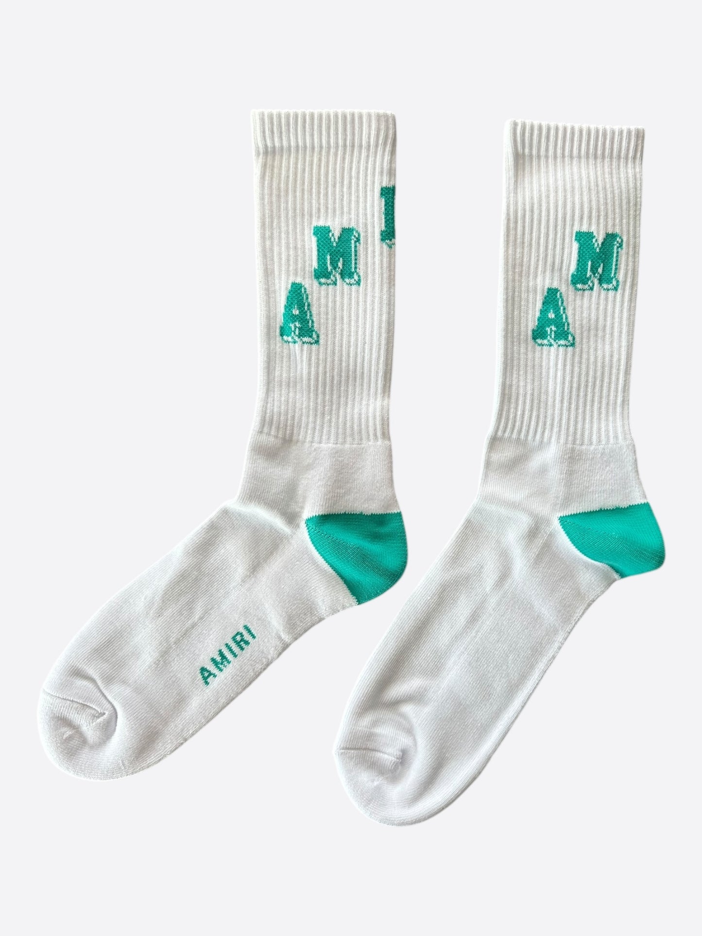 Amiri White & Teal Collegiate Logo Socks