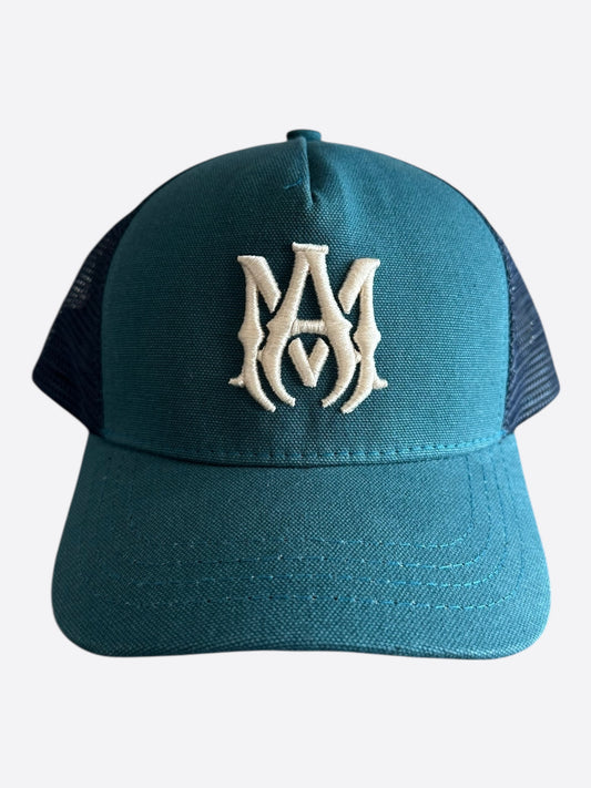 Amiri Blue & White MA Logo Kids Trucker Hat
