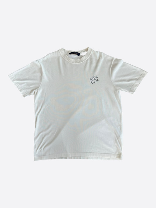 Louis Vuitton White & Grey Pin Logo Embroidered T-Shirt