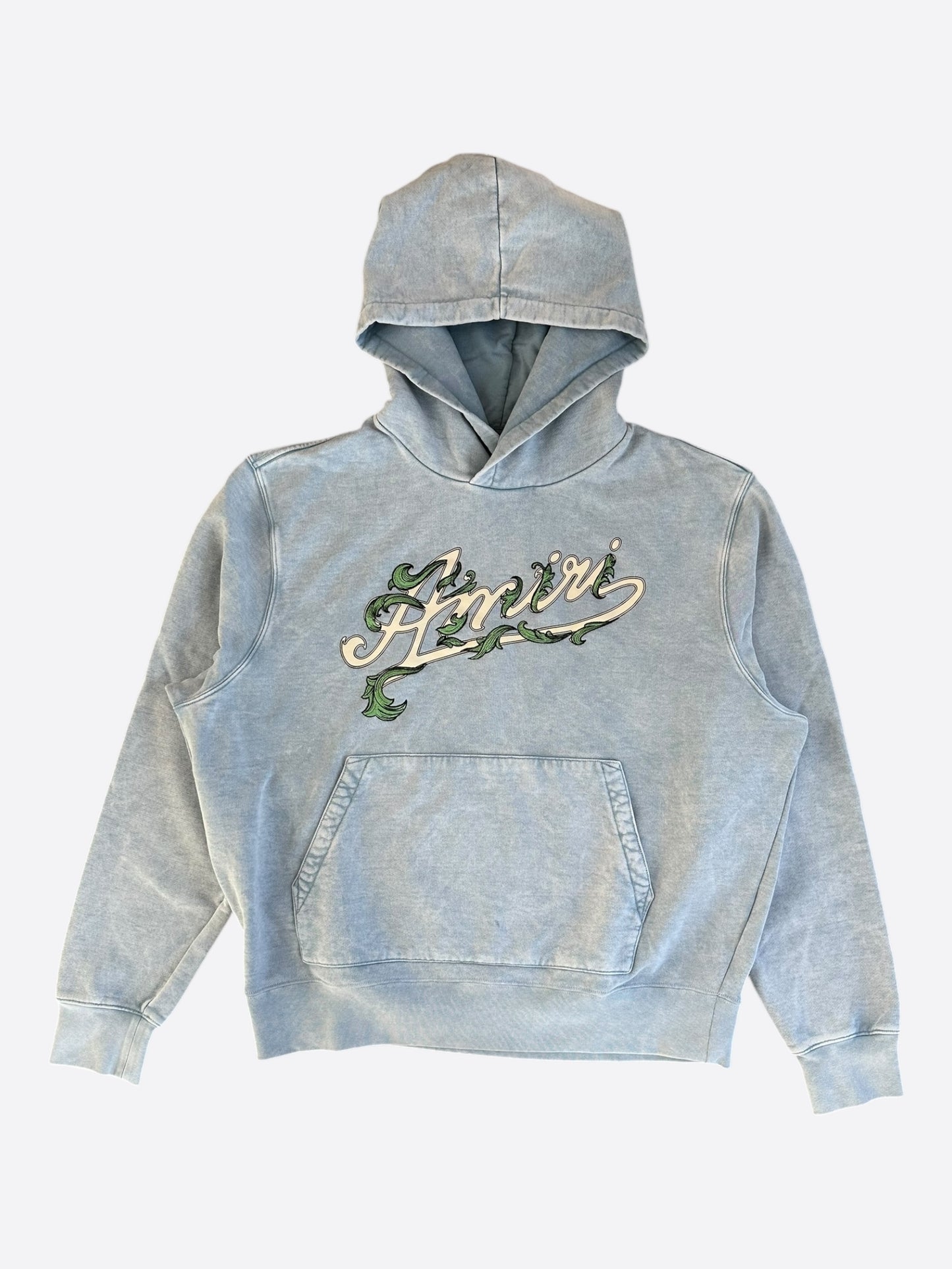 Amiri Faded Blue & White Fliligree Logo Hoodie
