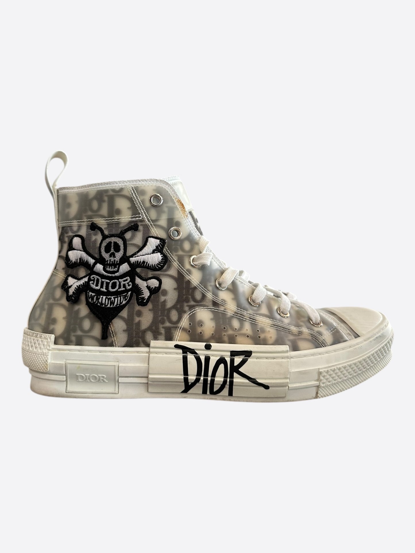 Dior Stussy White & Black Bee Oblique B23 Sneakers