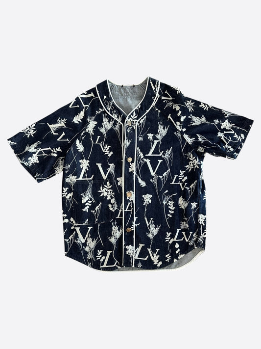 Louis Vuitton Navy & White Leaf Baseball Jersey