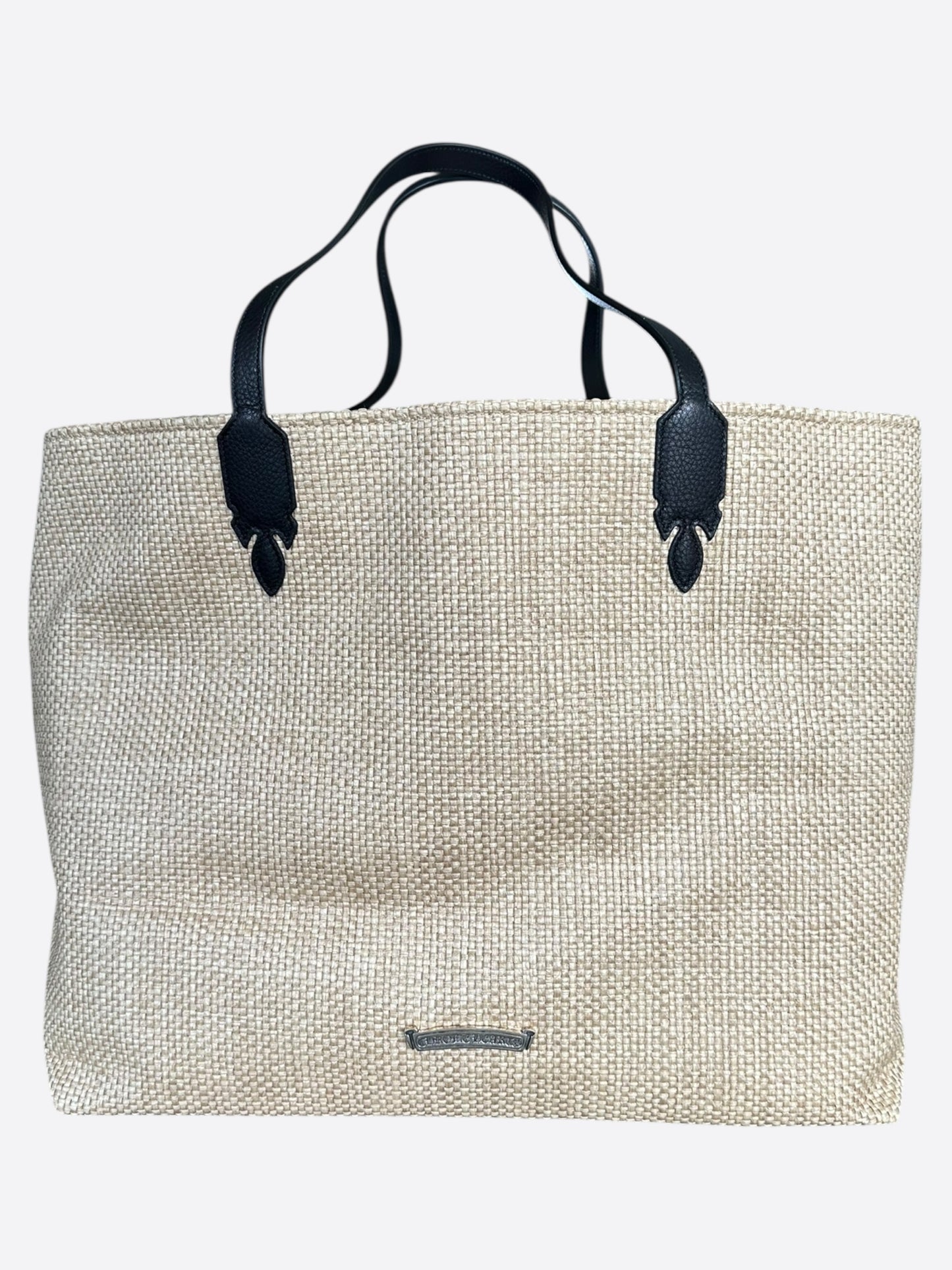 Chrome Hearts Beige & Black Cross Logo Beach Tote Bag