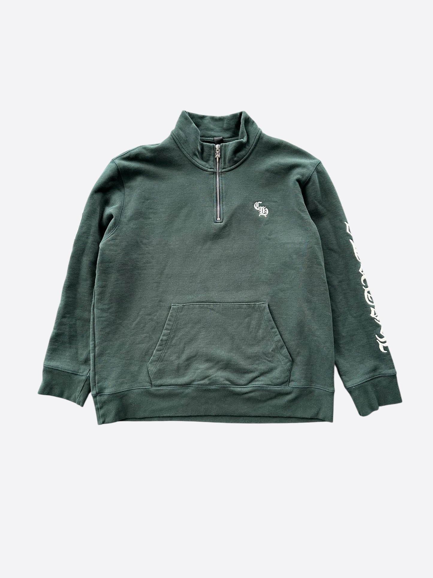Chrome Hearts Green & White Embroidered Logo Quarter Zip Sweater