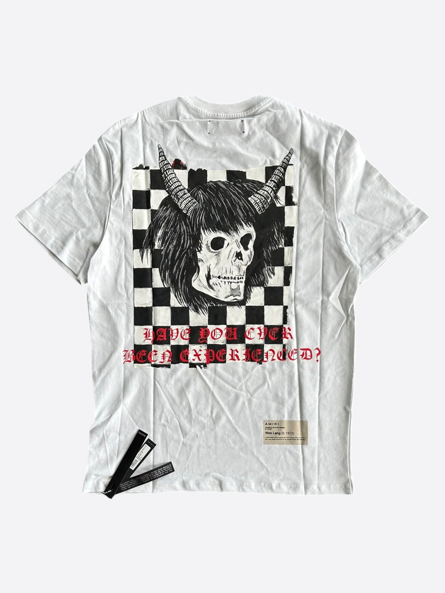 Amiri Wes Lang White & Black Checkered Skull T-Shirt