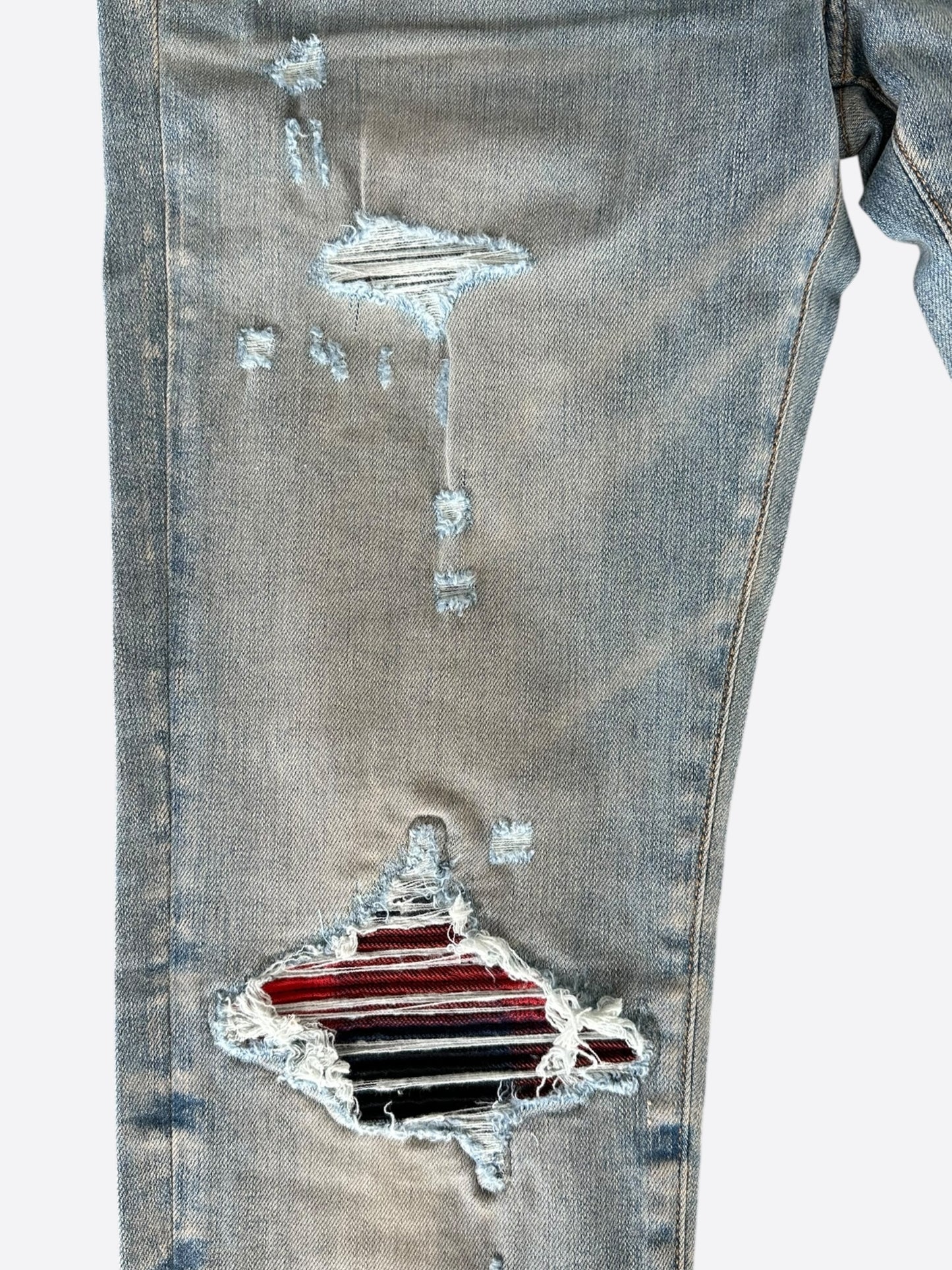Amiri Clay Indigo Black & Red Plaid Patch MX1 Jeans