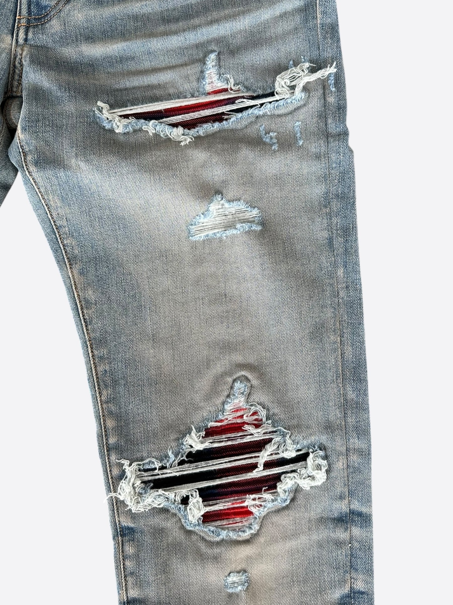 Amiri Clay Indigo Black & Red Plaid Patch MX1 Jeans