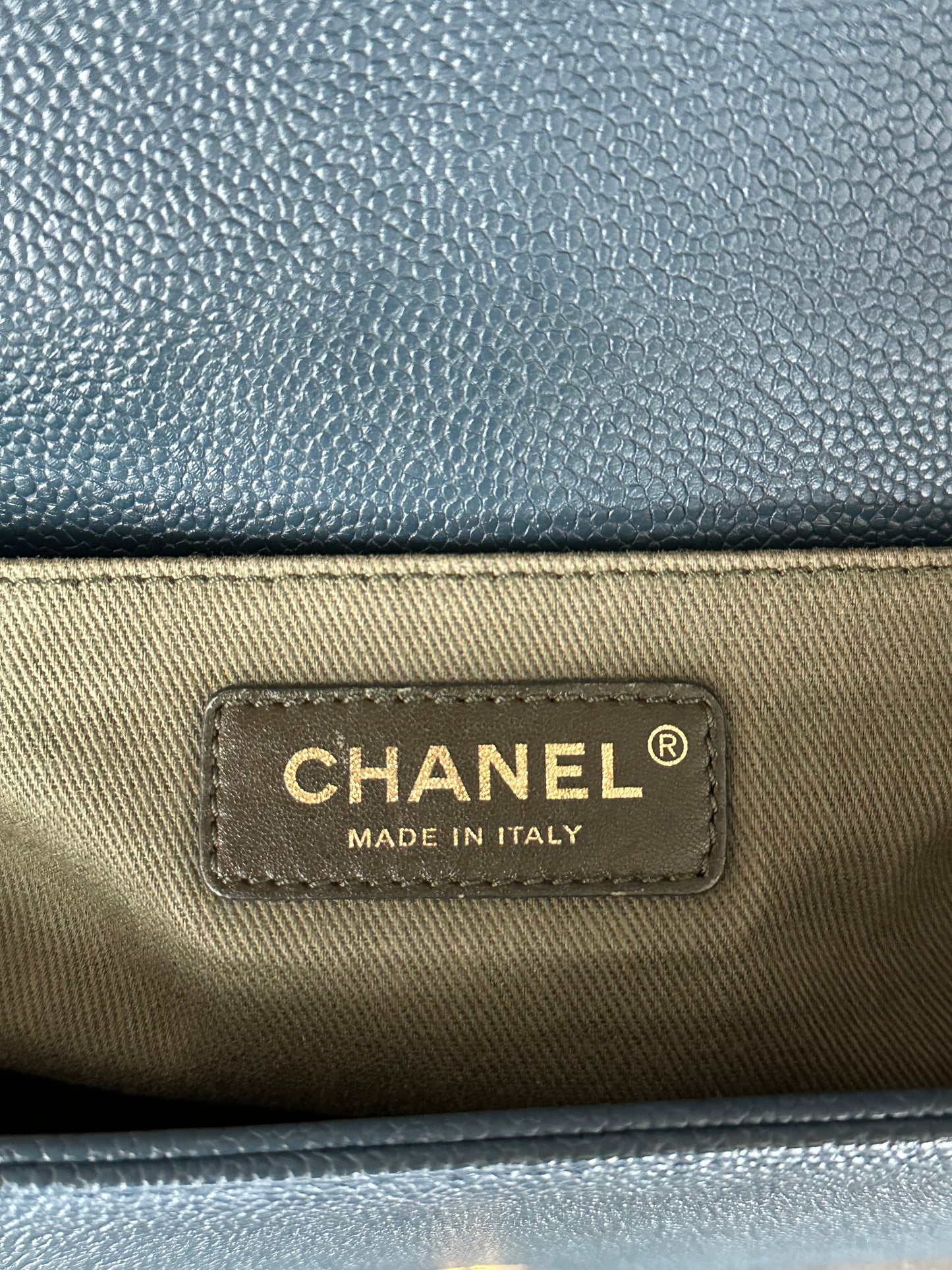 Chanel Blue Quilted Caviar Medium Boy Bag
