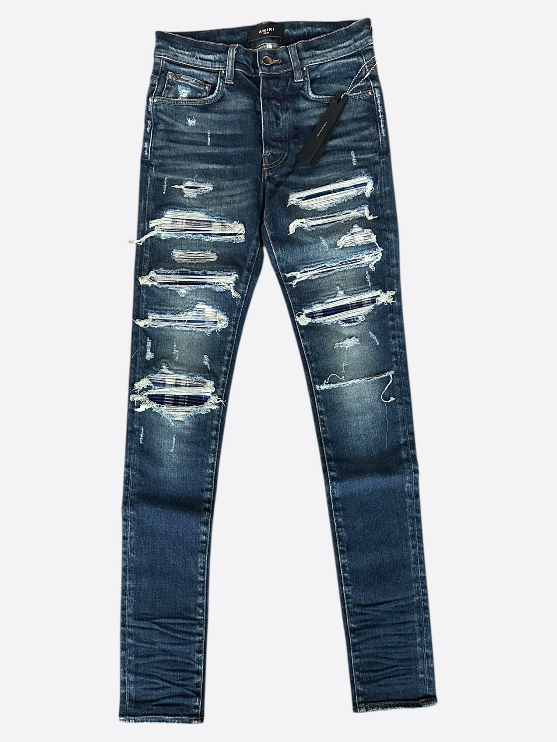 Amiri Blue Plaid Patch Thrasher Jeans – Savonches