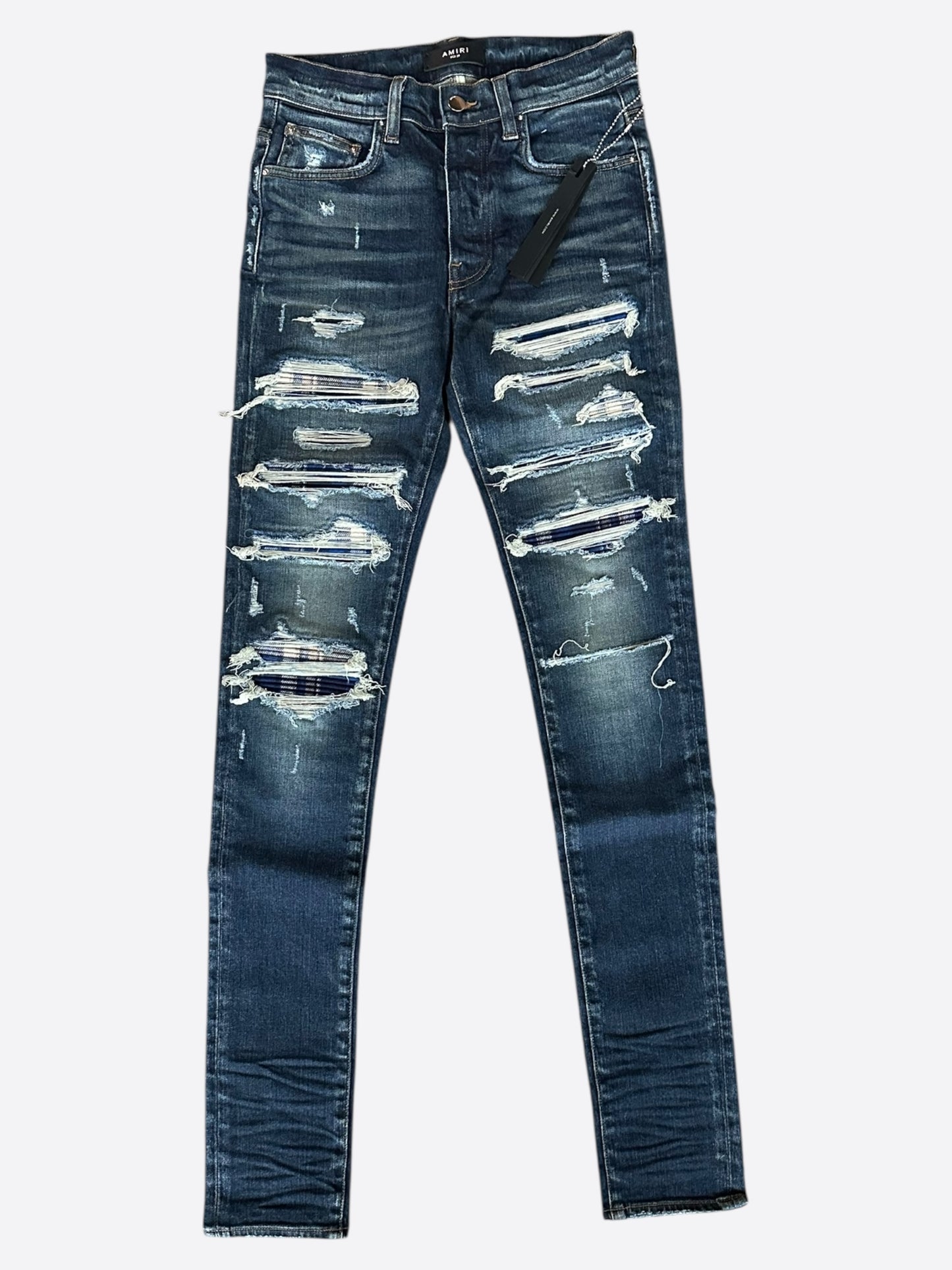 Amiri Blue Plaid Patch Thrasher Jeans