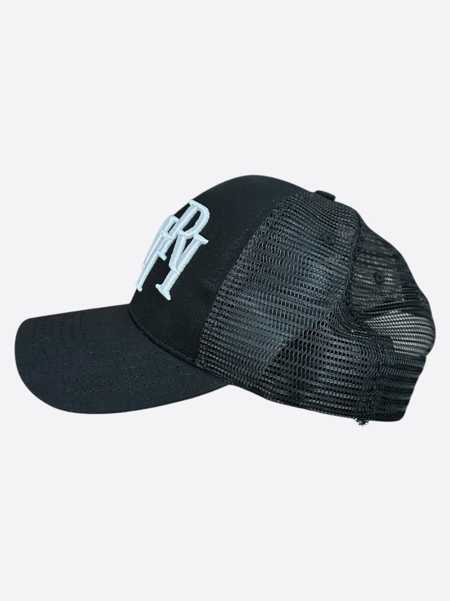 Amiri Black & White Staggered Logo Trucker Hat