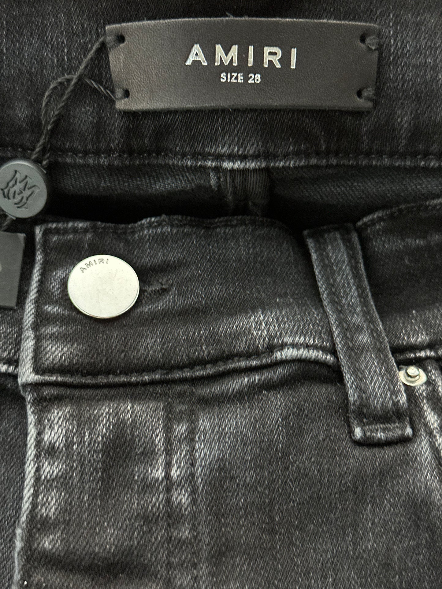 Amiri Faded Black Sequin Patch Thrasher Jeans
