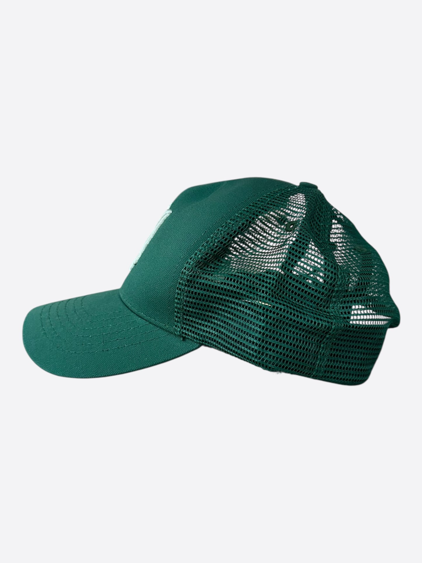 Amiri Green & White MA Logo Trucker Hat