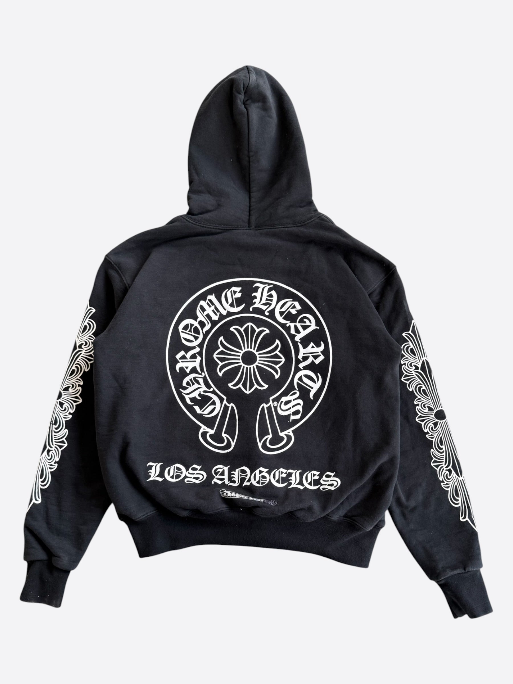 Chrome Hearts Black & White Los Angeles Floral Horseshoe Logo Zip
