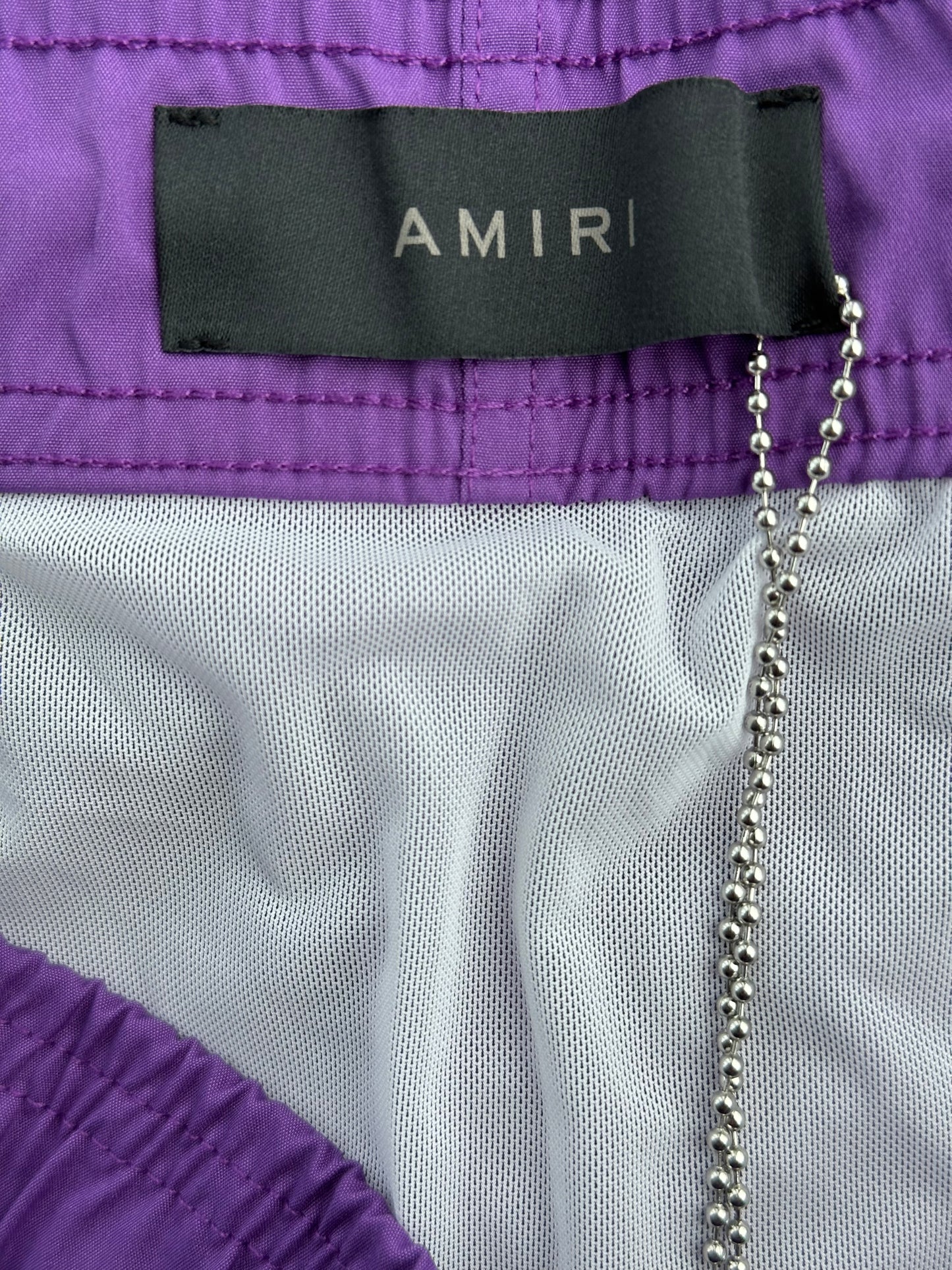 Amiri Purple & White MA Bar Logo Swimshorts