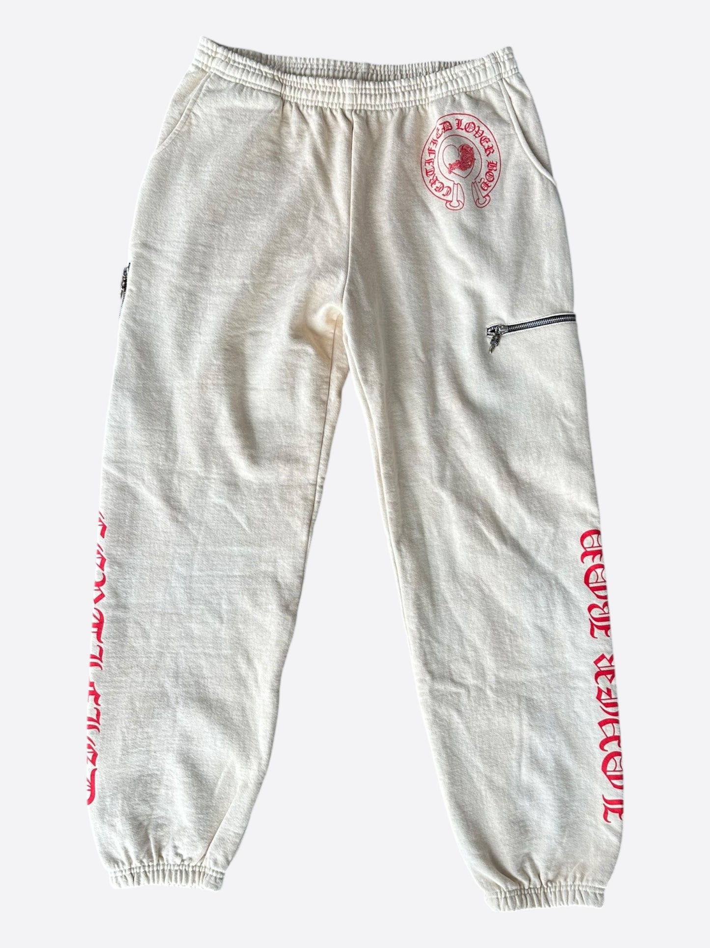 Chrome Hearts Drake Cream & Pink Certified Chrome Cross Logo Sweatpants