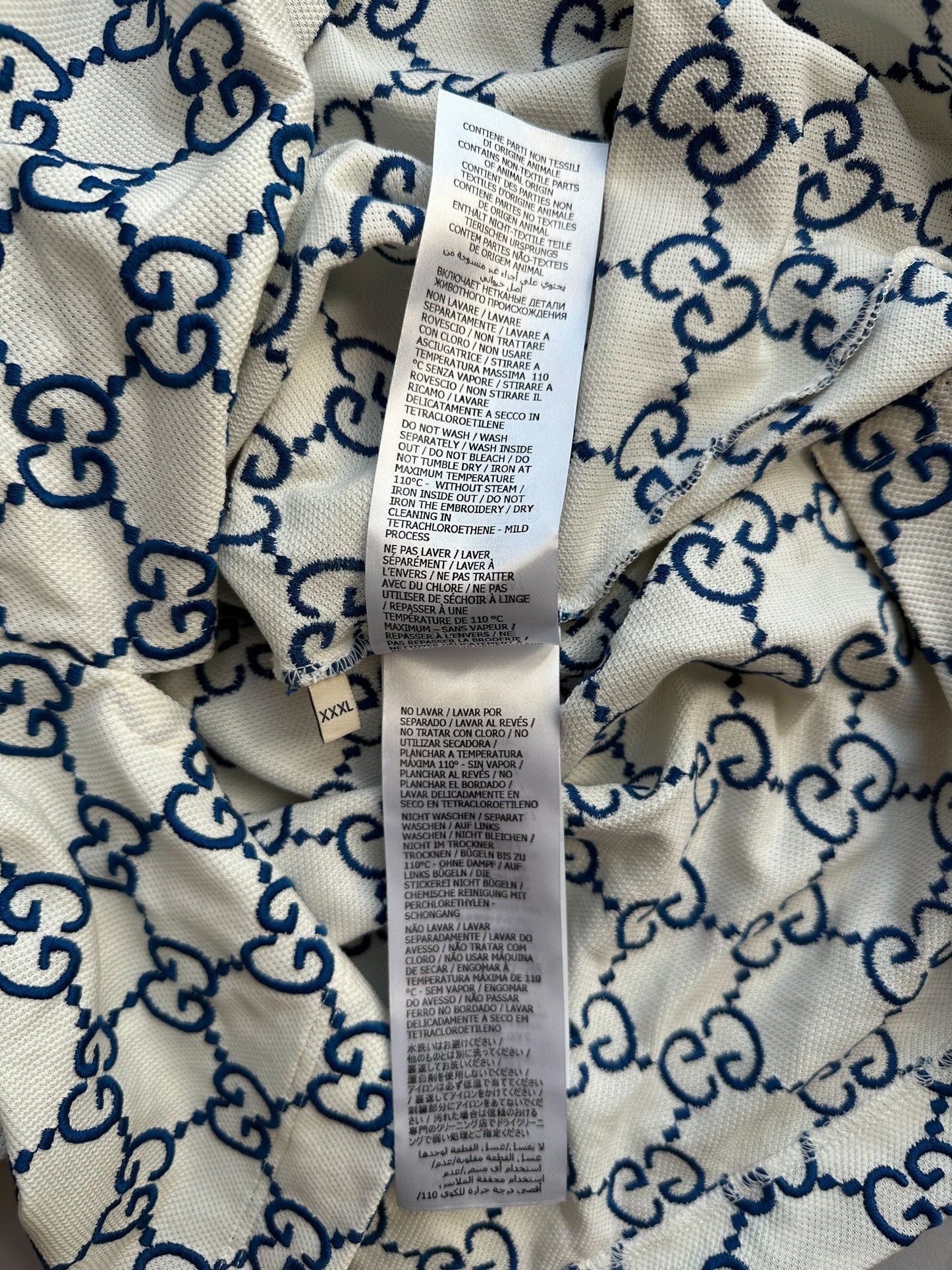 Gucci White & Blue GG Monogram Polo T-Shirt