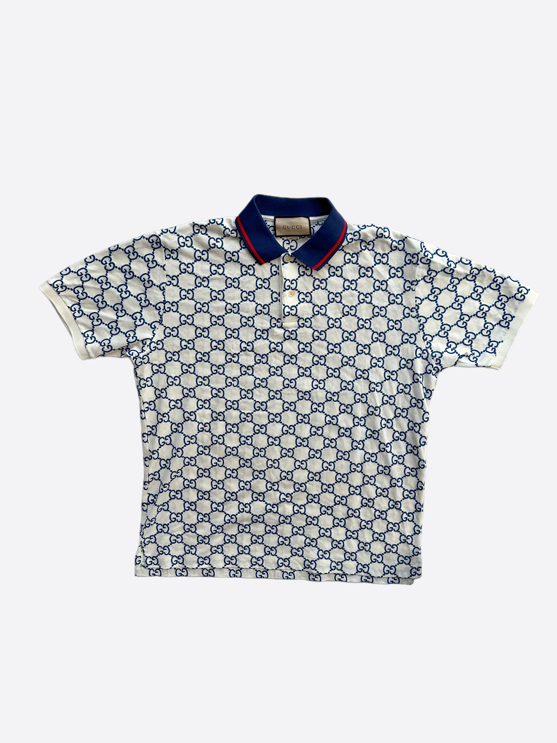 Gucci Navy GG Monogram Striped Polo Shirt – Savonches