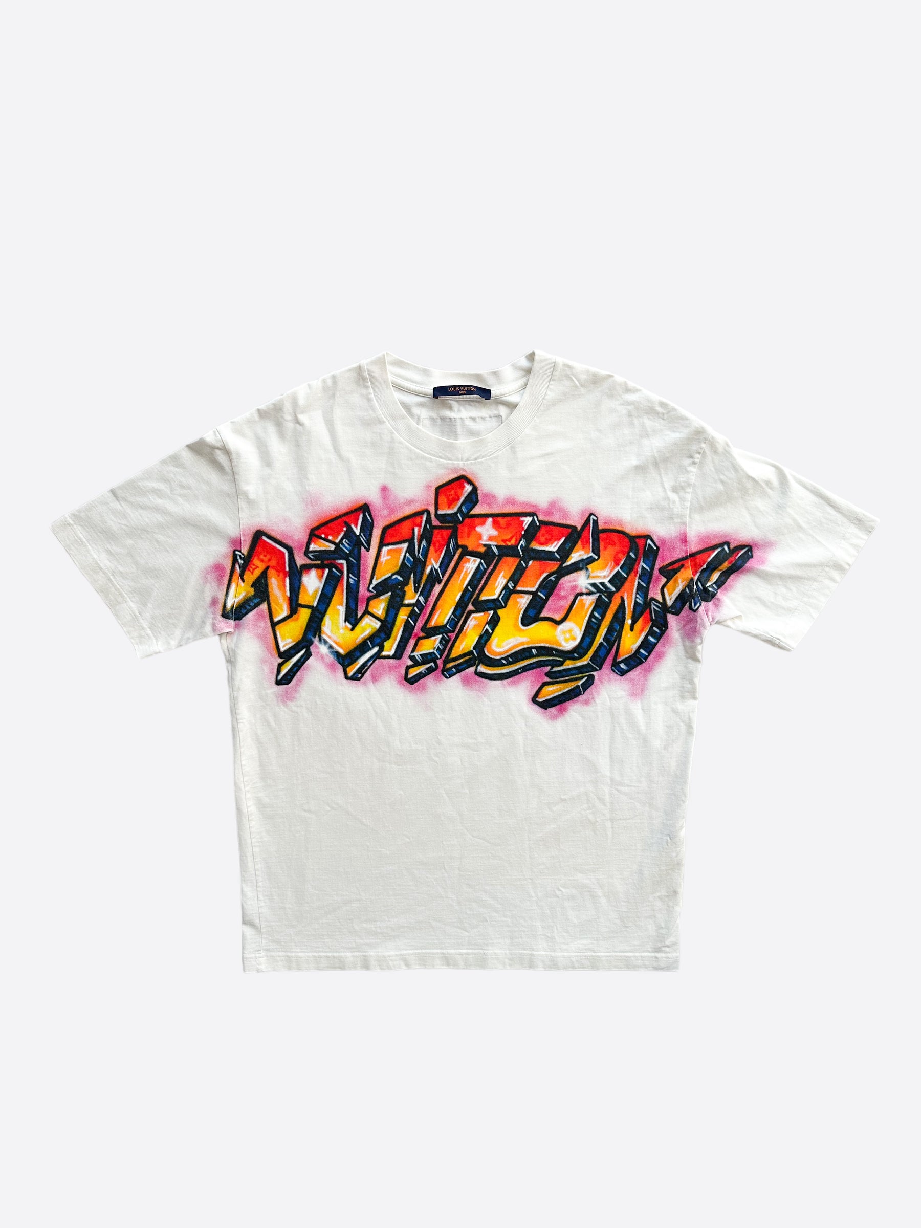 LOUIS VUITTON Graffiti V neck apparel Short sleeve T-shirt cotton Black x  pink