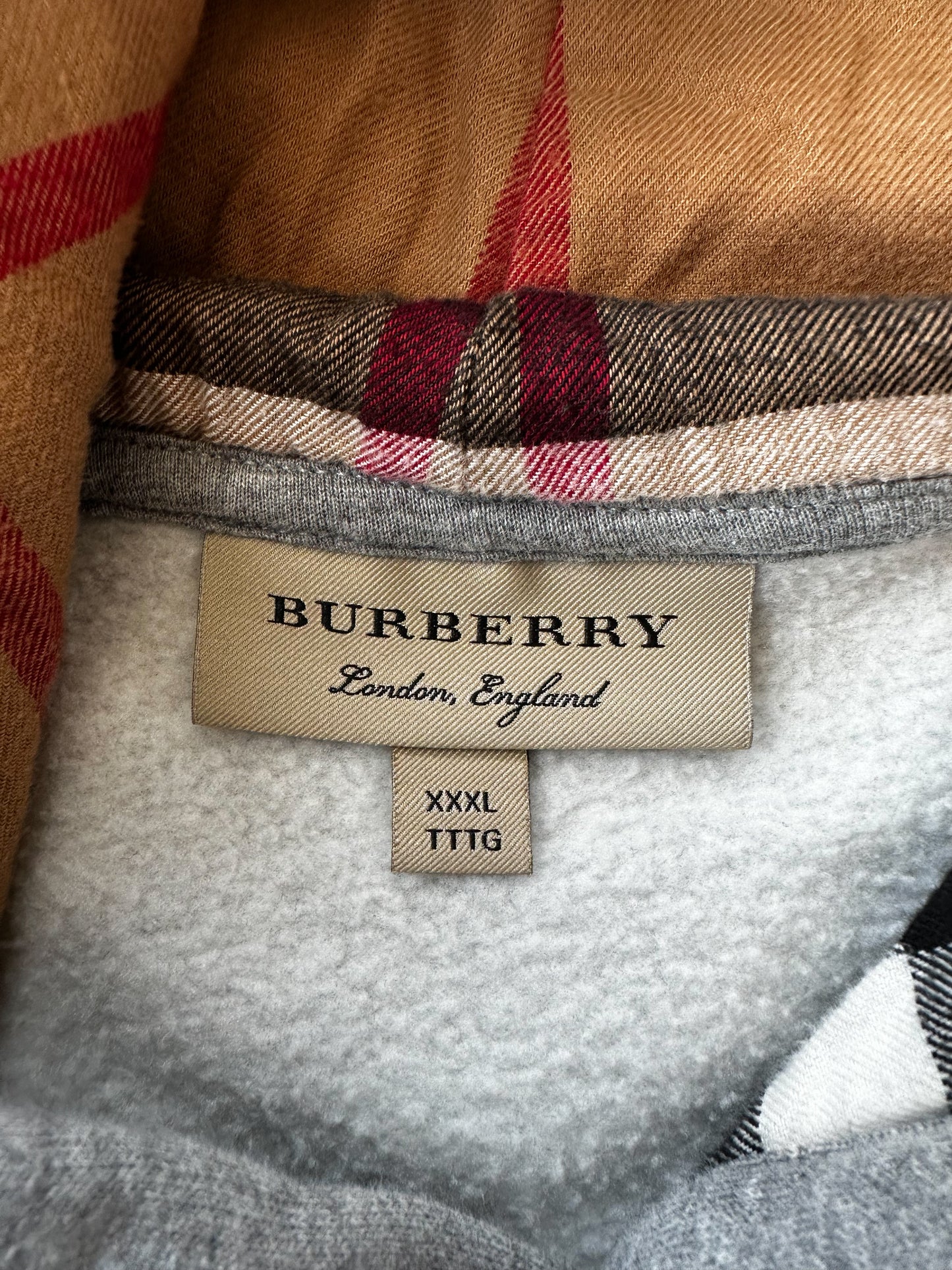 Burberry Grey Check Trim Embroidered Hoodie