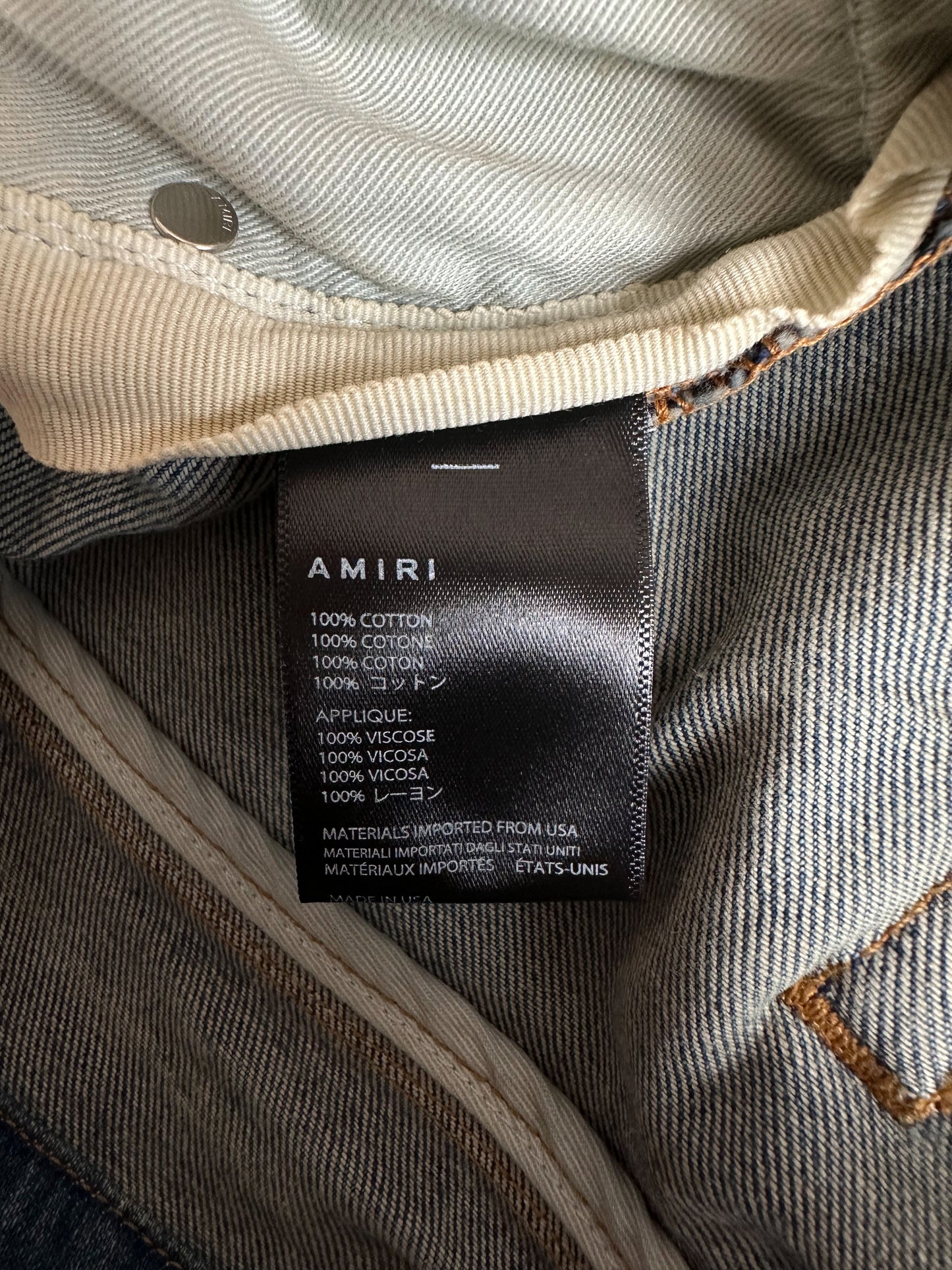 Amiri Blue & Black Bandana Patch MX1 Distressed Denim