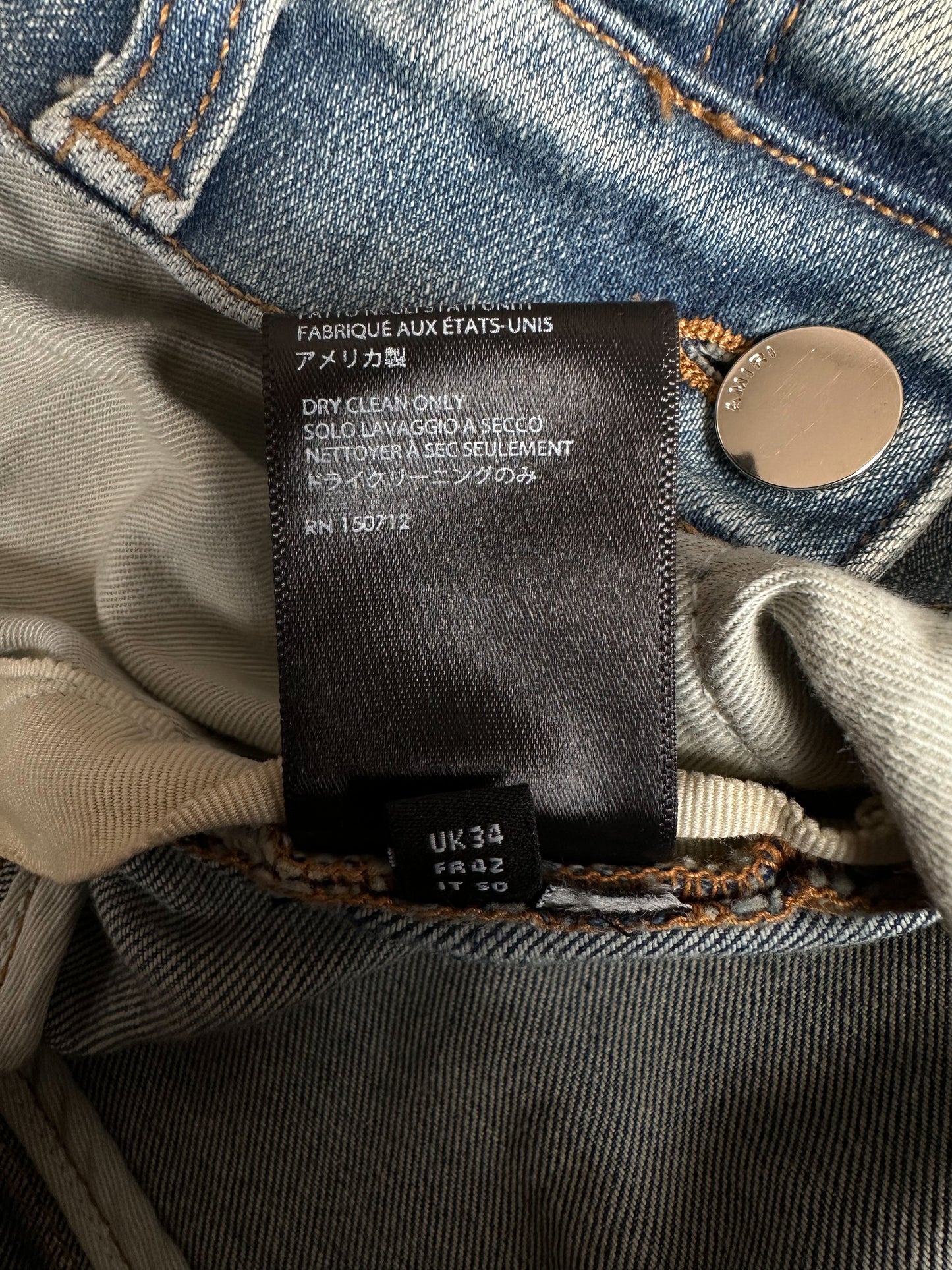 Amiri Blue & Black Bandana Patch MX1 Distressed Denim