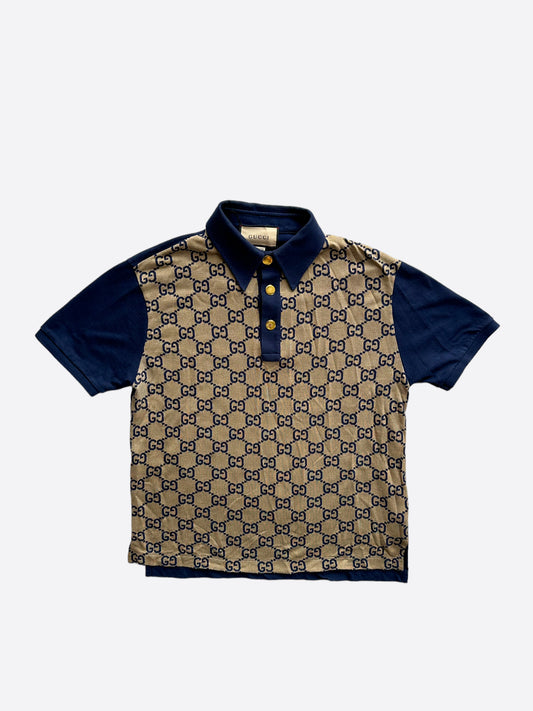 Gucci Navy & Tan GG Monogram Polo Shirt