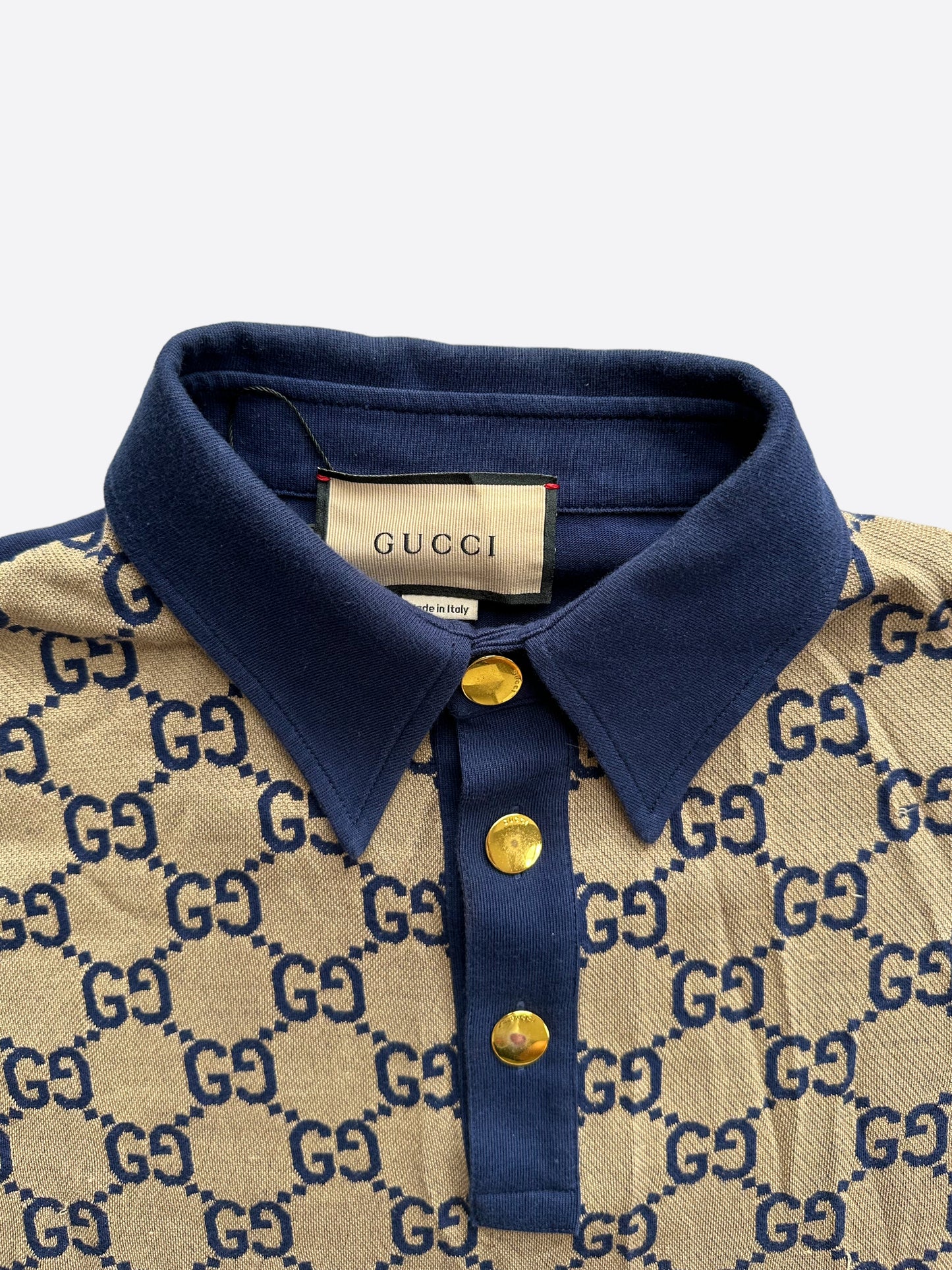 Gucci Navy & Tan GG Monogram Polo Shirt