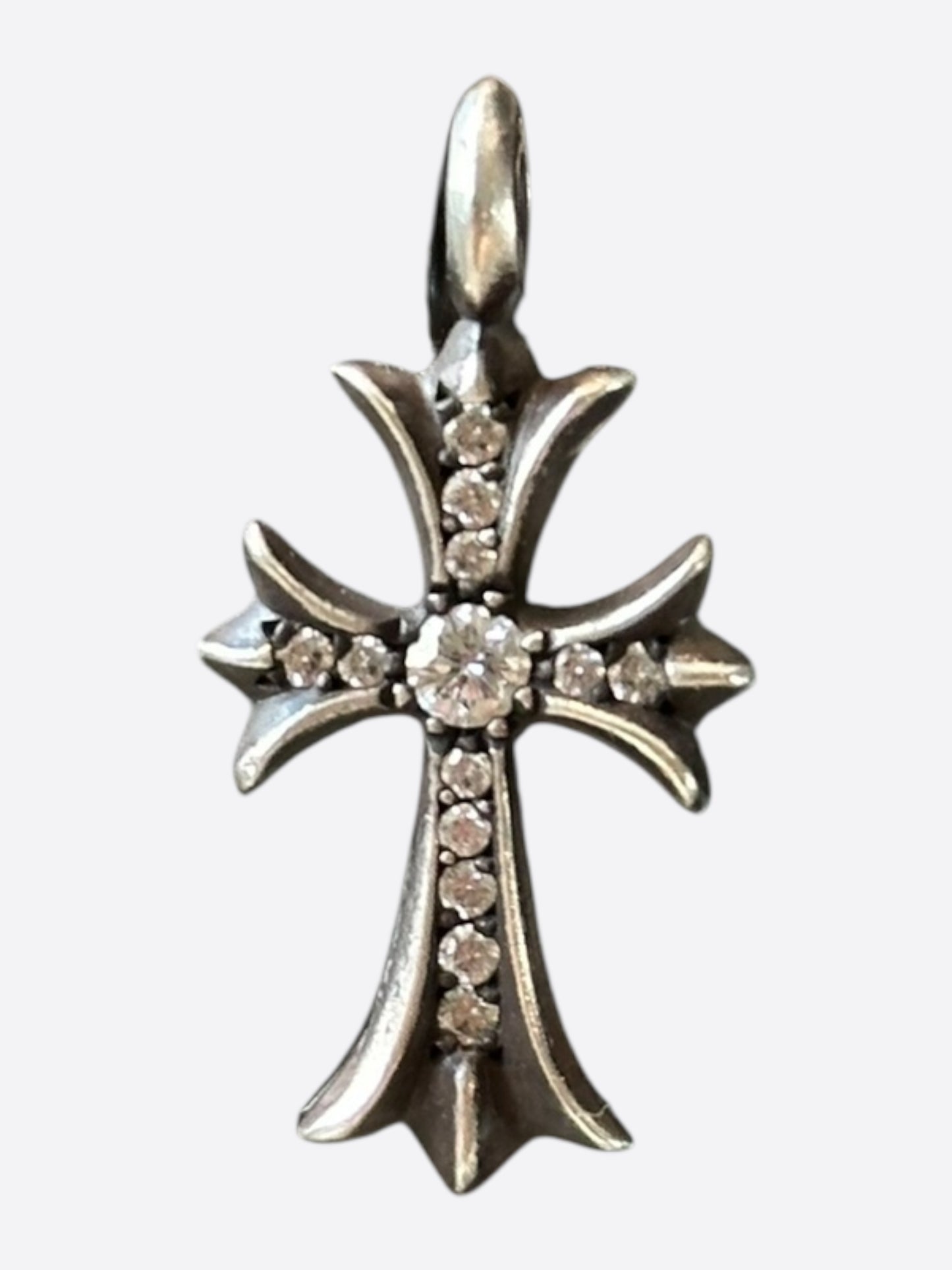Chrome Hearts Silver & Diamond Tiny Cross Pendant